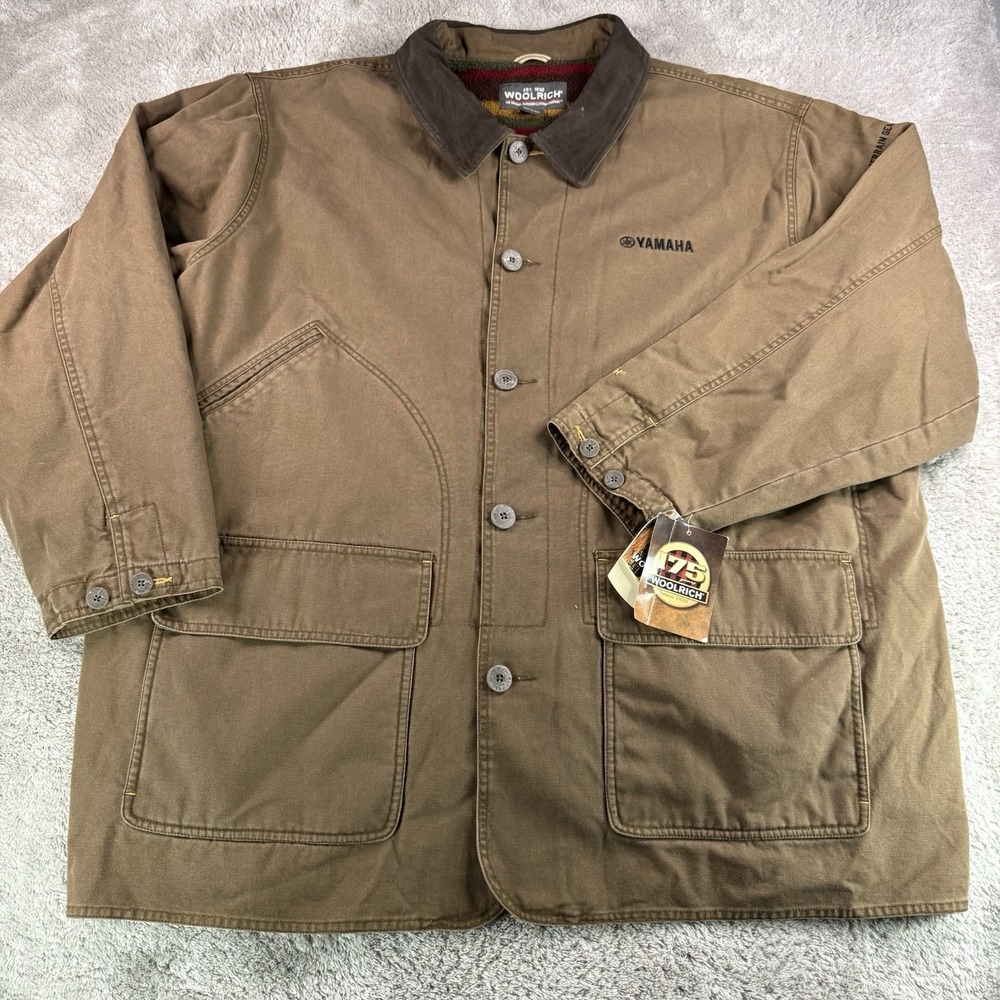 Woolrich Yamaha Mens 2XL Trailhead Fleece Lined Canvas Jacket Leather Collar